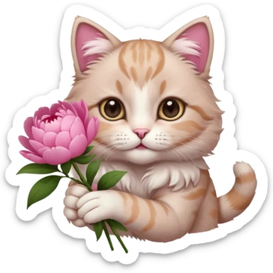 Cute cat Handing pink peonies like reaching a hand and handing them out sticker