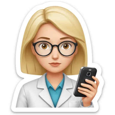 científica mujer viendo un celular sticker