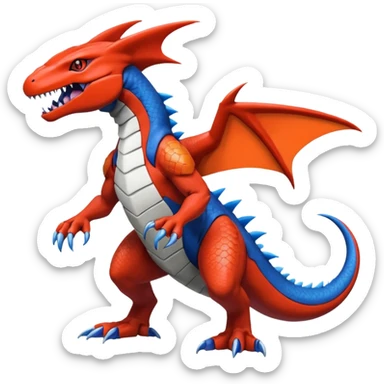 Handsome cool badass edgy Guilmon-Salandit-Latias-Garchomp-Pokémon-Fakémon-fusion-hybrid-creature, full body sticker