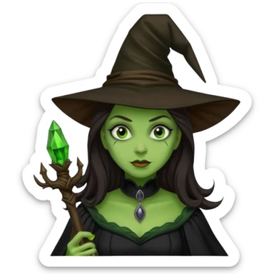 The Wicked Witch from The Land of Oz with green skin, long dark brown hair, black outfit sticker