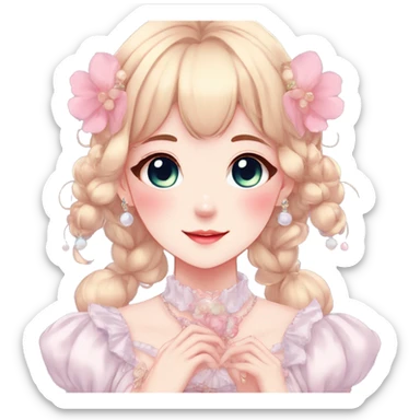 Gorgeous anime style lady with blushing face and accessories cottagecore fairycore Kawaii anime colorful pearly romantic aesthetic trending style sticker