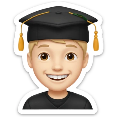 schoolboy with big front teeth wearing a black cap sticker