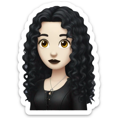 Goth girl with pale skin tone and a long black curly mullet sticker