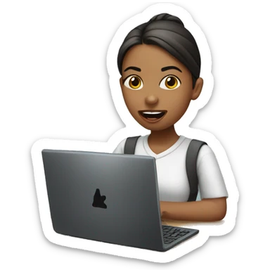 girl working on computer while sticking tounge out sticker