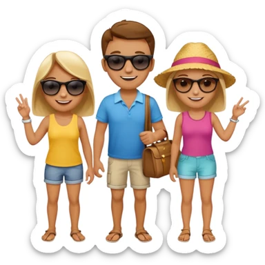 3 persons going on holiday vacation, group travel sticker
