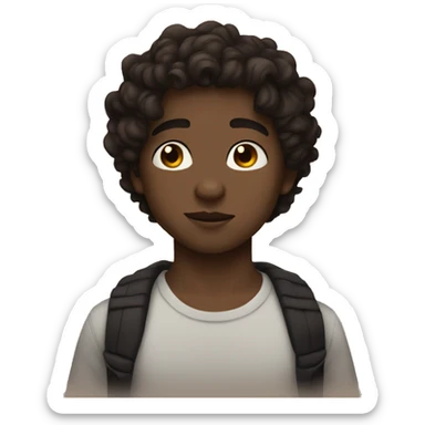 boy with dark brown wavy hair, brown eyes, and a septum piercing sticker