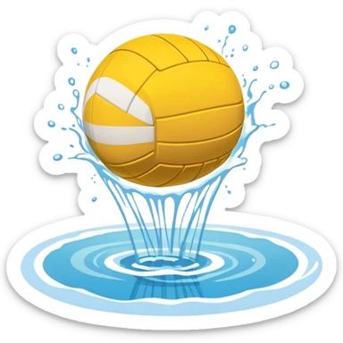 An icon featuring a yellow water polo ball floating on the water with goals in the background, inside a swimming pool. The design includes splashes and ripples, symbolizing the fast-paced action and strategy of water polo. Transparent background highlights. sticker