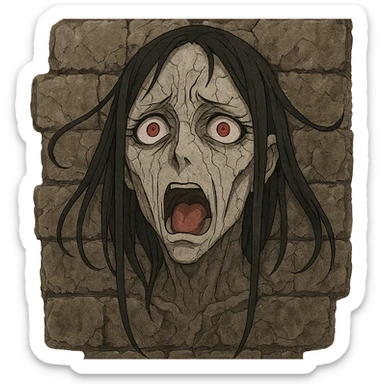 Anime-style wall with Nigredo's face from Overlord, integrated into the texture, expressive and unique sticker