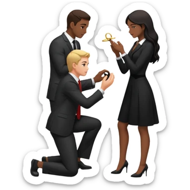 Silhouette of a man kneeling on one knee and offering a ring to a woman receiving it sticker