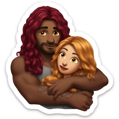 Beautiful tattooed burgundy long haired woman laying on the boyfriends chest sticker
