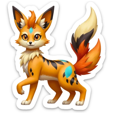 Colorful Meloetta-Flareon-Vernid-Sergal-Serval-Pokémon-Fakémon-fusion-hybrid-creature sticker