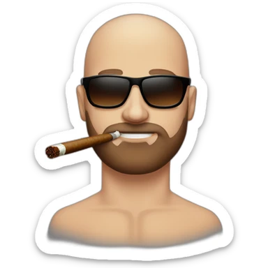 Andrew Tate, bald, brown beard, sunglasses, muscular, smoking a tobacco cigar, Andrew Tate's appearance is serious sticker