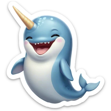 Cinematic Cute Yawning Narwhal Portrait Emoji, Head tilted slightly with a dramatic, wide-open yawn, showcasing a sleek, graceful form and a subtly curved tusk, sleepy eyes half-closed in drowsy contentment, Simplified yet irresistibly adorable features, highly detailed, glowing with a soft, cozy oceanic glow, high shine, relaxed yet expressive, stylized with a touch of whimsical charm, bright and endearing, soft glowing outline, capturing the essence of a drowsy yet affectionate sea guardian that seems ready to drift out of the screen for a nap! sticker