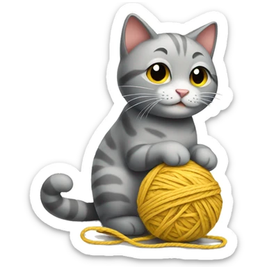cat playing with ball of yarn sticker