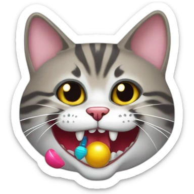 California spangled Cat with toys in teeth sticker