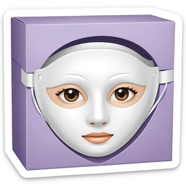a beauty product box of skincare white  mask pack with rounded eyehole sticker