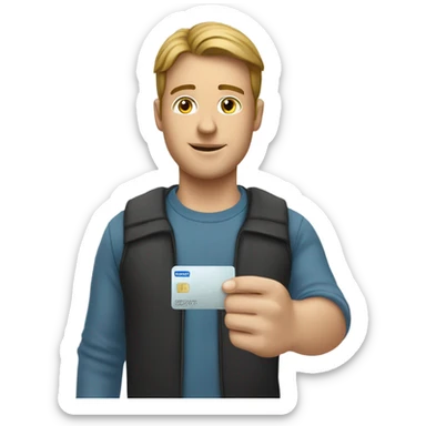 white guy showing a credit card  sticker
