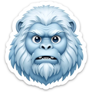 Cinematic Noble Yeti Portrait Emoji, Grand and enigmatic, with a towering, snow-dusted figure in pristine whites and cool blues, exuding ancient, mystical wisdom and stoic majesty, simplified yet exquisitely detailed with frosty textures, glowing with a gentle, icy outline that captures the awe-inspiring presence of a guardian of the frozen wilds! sticker