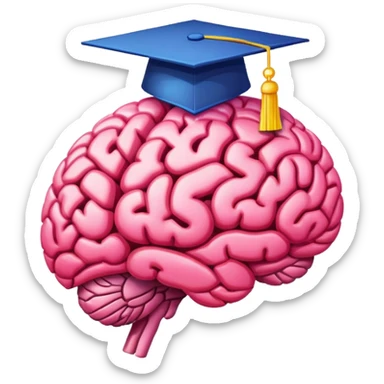 generate me a pixel art of a brain with a graduation cap. put some more color, and make it more cartoony sticker
