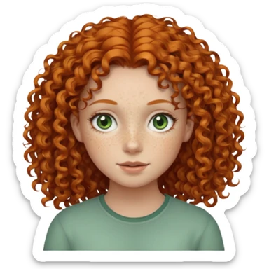 girl with a ginger curly hair with gray-green eyes and with freackles sticker