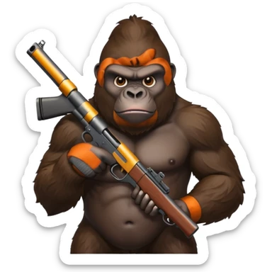 A mean gorilla holding a big gun sticker