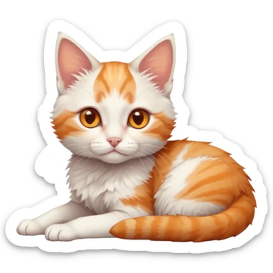 full body of very small + skinny ginger and white kitten with deep orange eyes and triangular shaped face lying down sticker