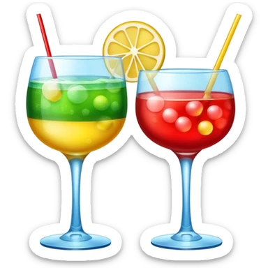 Create an two emoji of red and yellow cocktail, cheers with blue and green cocktail, no skewers sticker