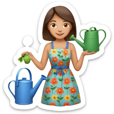 gardener woman with watering pot sticker
