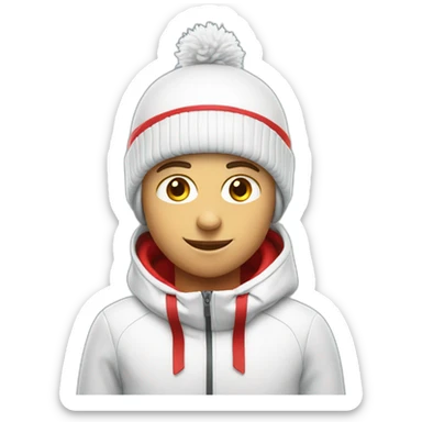 white skier wearing red bobble beany sticker