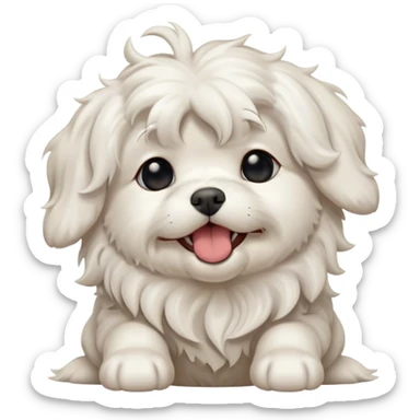Cinematic Cute Yawning Wavy-Haired Maltese Dog Portrait Emoji, Head tilted slightly with a dramatic, wide-open yawn, showcasing a lustrous, wavy-haired white coat with gentle highlights, floppy ears slightly drooping, round dark eyes barely open in drowsy contentment, Simplified yet irresistibly adorable features, highly detailed, glowing with a soft, cozy glow, high shine, relaxed yet expressive, stylized with a touch of whimsy, bright and endearing, soft glowing outline, capturing the essence of a sleepy yet affectionate companion, so drowsy it feels like it could stretch right out of the screen and curl up for a nap! sticker