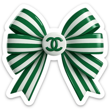 Change the striped bow to green and white stripes, keep the small white Chanel logo visible, make it glossy, elegant, and in a 3D emoji style. Remove the background. sticker