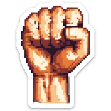 arm with clenched fist raised, emphasizing biceps, minimal shading, pixel art style sticker