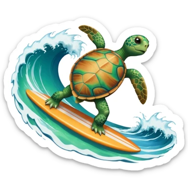 turtle on a surfboard riding the wave running from a explosion in the sea sticker