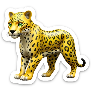 cinematic-jaguar-realistic-full-body-on all fours-emoji,-sleek-powerful-frame-poised-for-action,-yellow-fur-adorned-with-bold-black-rosettes,-head-tilted-dramatically,-piercing-green-eyes-locked-onto-its-prey,-simplified-yet-realistic-focused-features,-highly-detailed,-glowing-with-an-almost-sarcastic-glow sticker