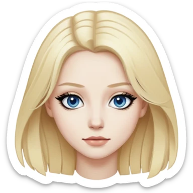 wvy blonde hair, pale skin skin, dark blue eyes, pretty bratz baddie, black eyeliner sticker