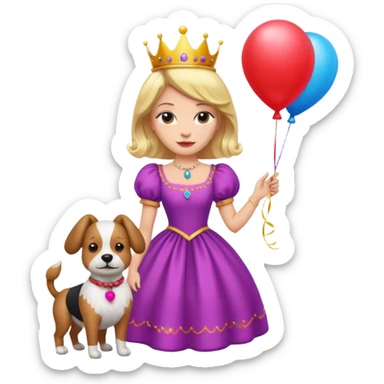 queen wearing dress, holding balloon in shape of number dog sticker