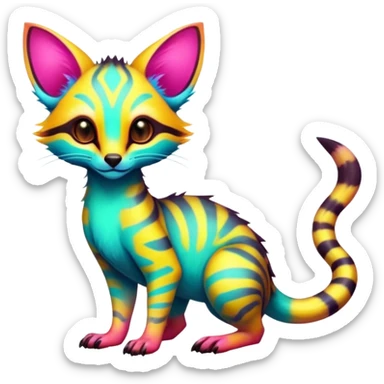  randomly colored colorful light cute lush neon-colored brightly colored Fakémon-Fionbri-Vernid-Genet-creature with markings (full body) sticker