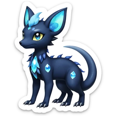 Shiny icy iridescent dark gothic ethereal Nebulae Salandit-Meowstic-Umbreon-Fakémon-hybrid-creature (full body)  sticker