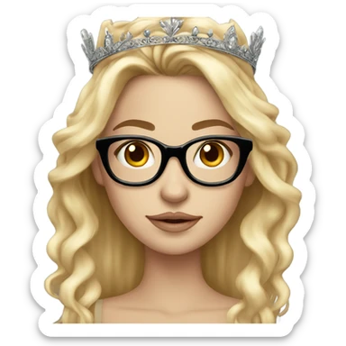 beautiful white girl with tattoos, wearing a crown and glasses with long blond hair  sticker