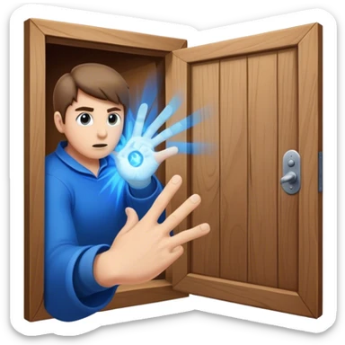 *"A closed door, a determined hand knocking—where knuckles meet wood, an intense blue magical energy pulses outward. Success isn’t about waiting; it’s about knocking until the world answers."*   sticker
