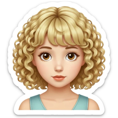 Garota de pela clara,cabelo cacheado curto e volumoso com franja e mecha loiras sticker