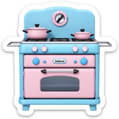 Cute toy kitchen stove, BabyBus 2.5D style, front view. Pastel colors, soft shading, even studio light.
No outlines, no realism, no harsh shadows. sticker