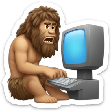 caveman with computer sticker