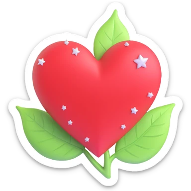 3D icon of a heart with sparkles and a leaf, symbolizing natural beauty and selfcare, clean and fresh look sticker