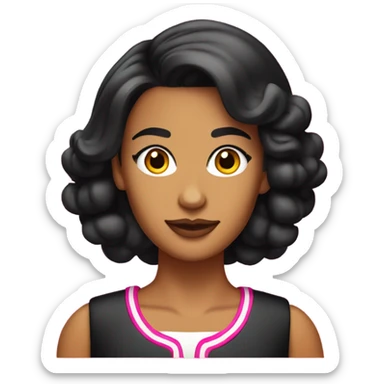 Tanned woman with black hair dressed in 1990s preppy hair, makeup, and neon attire  sticker