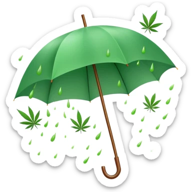 Candy raining from the sky with an umbrella and a cannabis leaf sticker