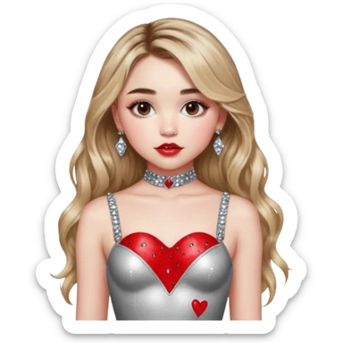 Sabrina carpenter in silver rhinestone bodysuit with red kiss marks all over it sticker