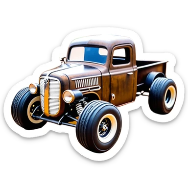 1:10 off-road lcg smoking rusting Arrma Traxxas Basher style Wednesday Adam’s 1954 blackened tarnished hotrod rat rod streamlined anime VW zombie extended cab rc bulging pickup (extra wide low-profile pin tires chrome wheels with fenders) sticker