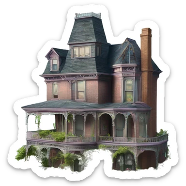 Barbie’s Queen Anne Victorian haunted overgrown house  sticker