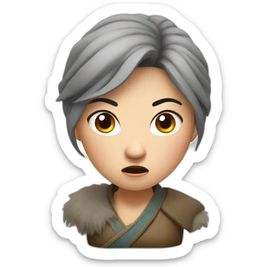 angry mongolian woman with a big head sticker